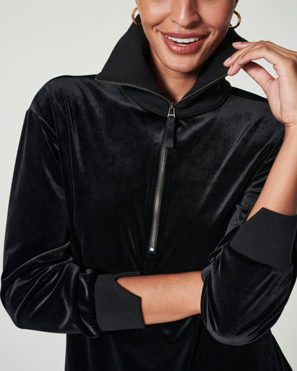 SPANX, Tops, Spanx Black Silhouette 4 Zip Pullover Jacket Hoodie