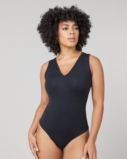 Women's V-Neck Basic Tank Top Bodysuit, Nude, One Size, 1pc.