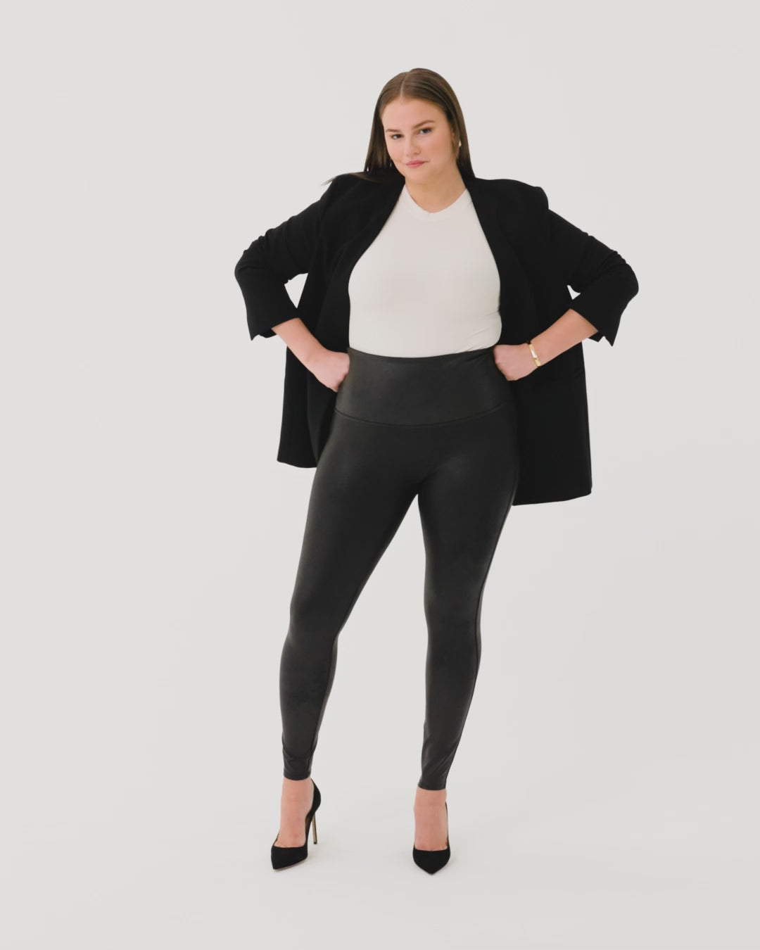 YOURS LONDON Plus Size Black Front Seam Stretch Leather Look