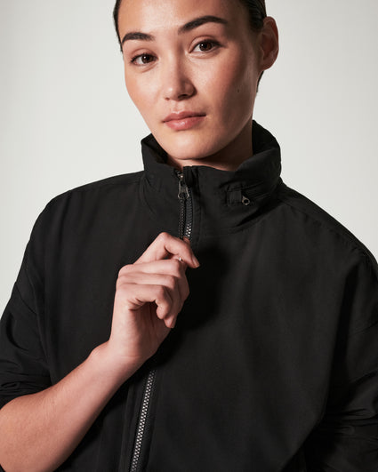 Spanx Women's Water Resistant Cinch Very Black Package Hoodie Jacket Size  1X NWT