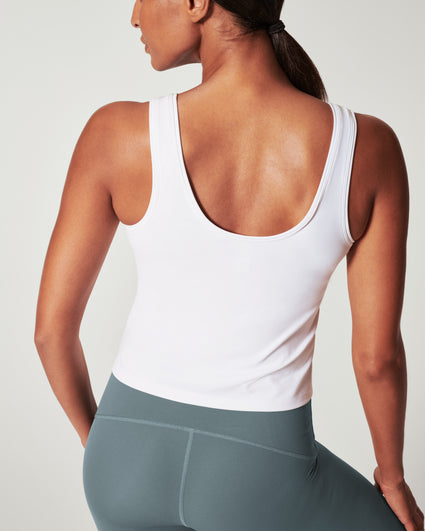 SPANX Women's Perforated Racerback Tank Top White Tank Top, Small