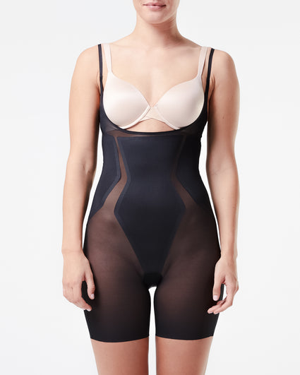 SPANX Shapewear for Women Thinstincts Open-Bust Mid-Thigh Bodysuit (Regular  and Plus Sizes), Very Black, Large : : Clothing, Shoes &  Accessories